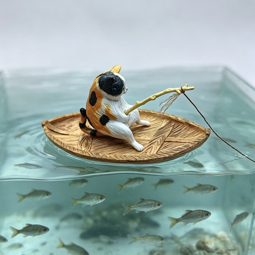 Aquarium Marina - Creative Cat Fishing Boat Aquarium Ornament