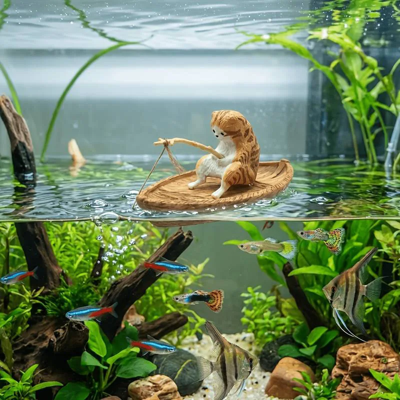1PCS Creative Cat Fishing Boat - Aquarium Marina ulasan dan harga