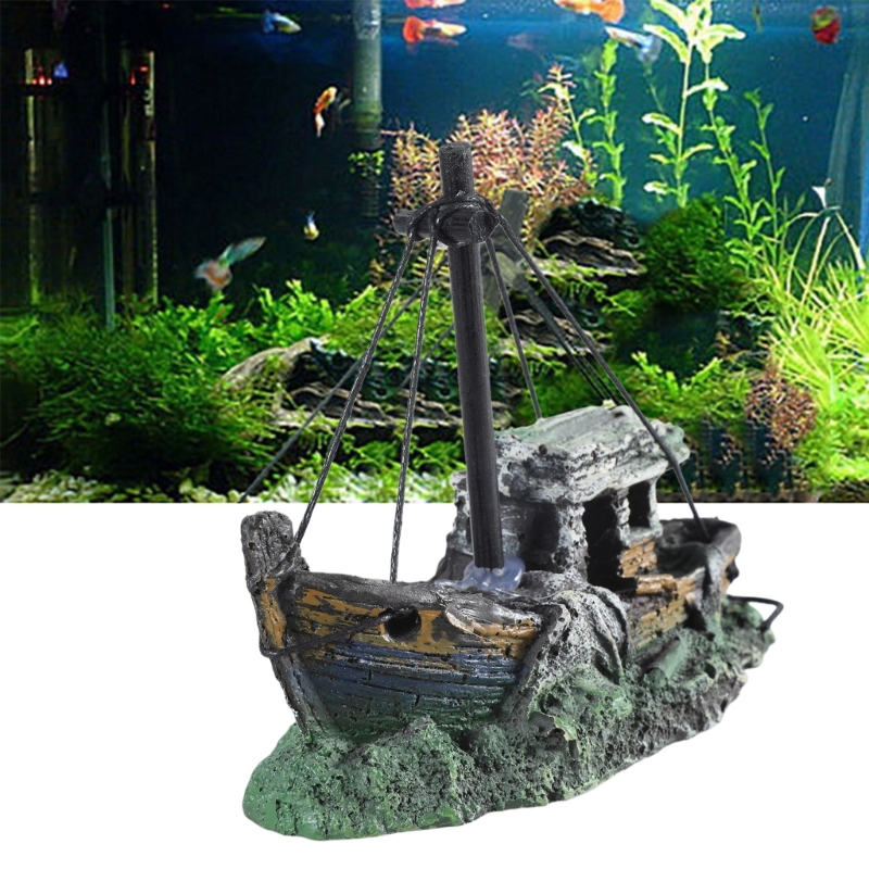 Aquarium Sunken Ship Decoratio - Aquarium Marina ulasan dan harga